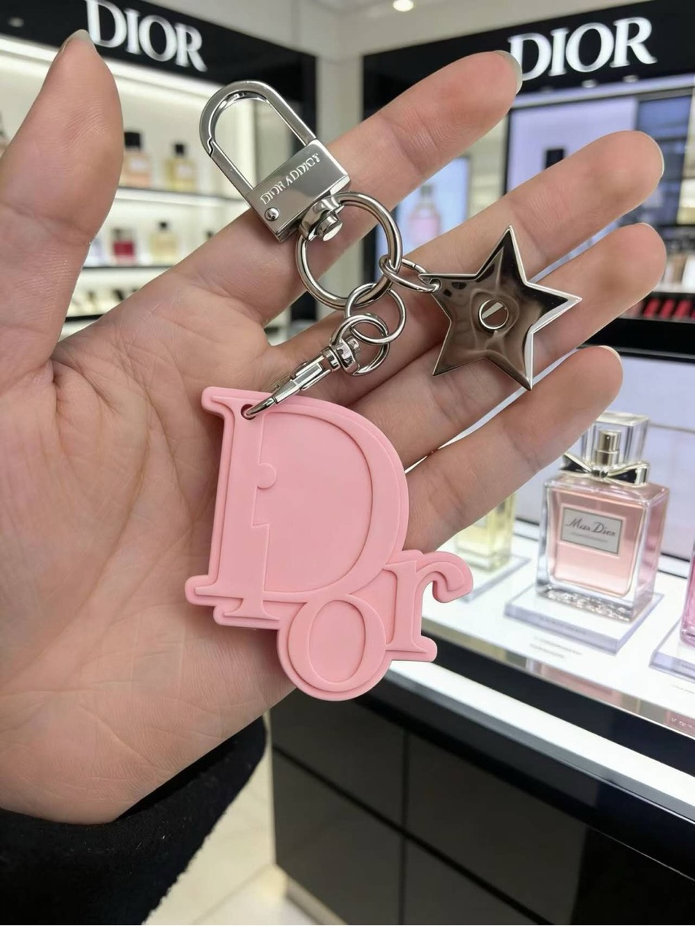 Dior Beauty Pink Scented Logo Keychain with Star Charm